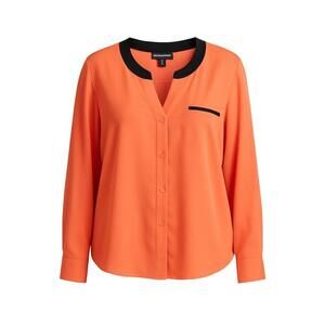 WORTHINGTON Blouse Womens Size 3X Orange Black Trim Button Front Band Collar Mod